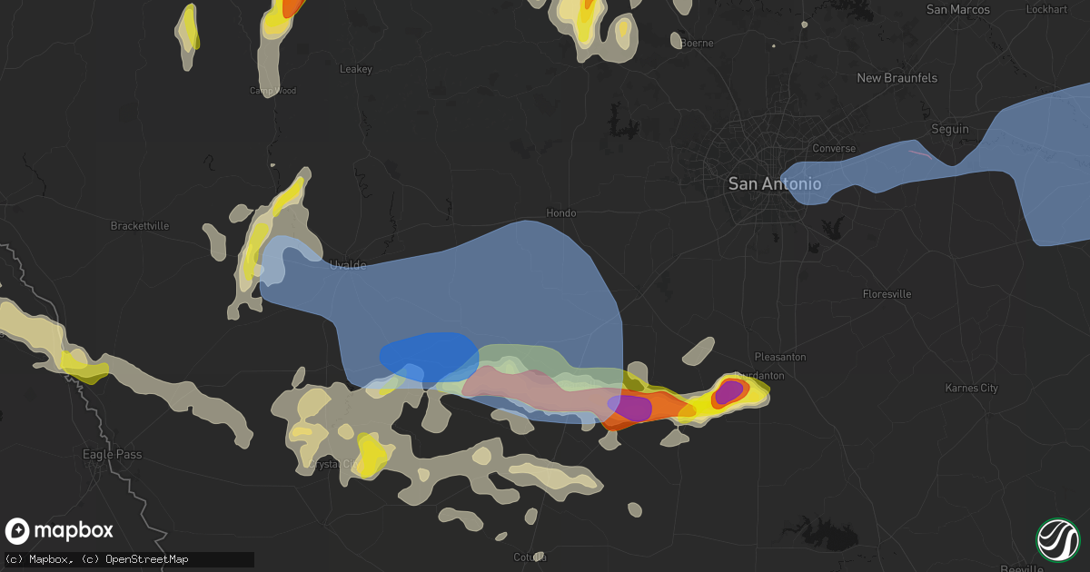 Hail map in Yancey, TX on May 26, 2026