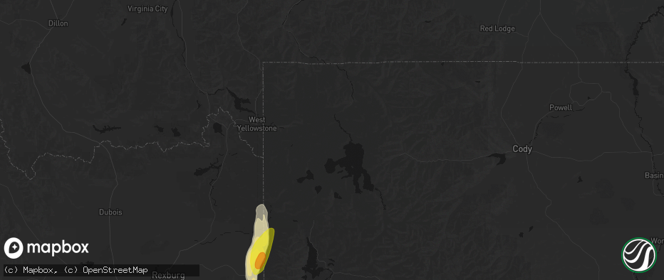 Hail map in Yellowstone National Park, WY on May 26, 2026