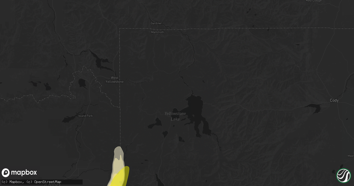 Hail map in Yellowstone National Park, WY on May 26, 2026