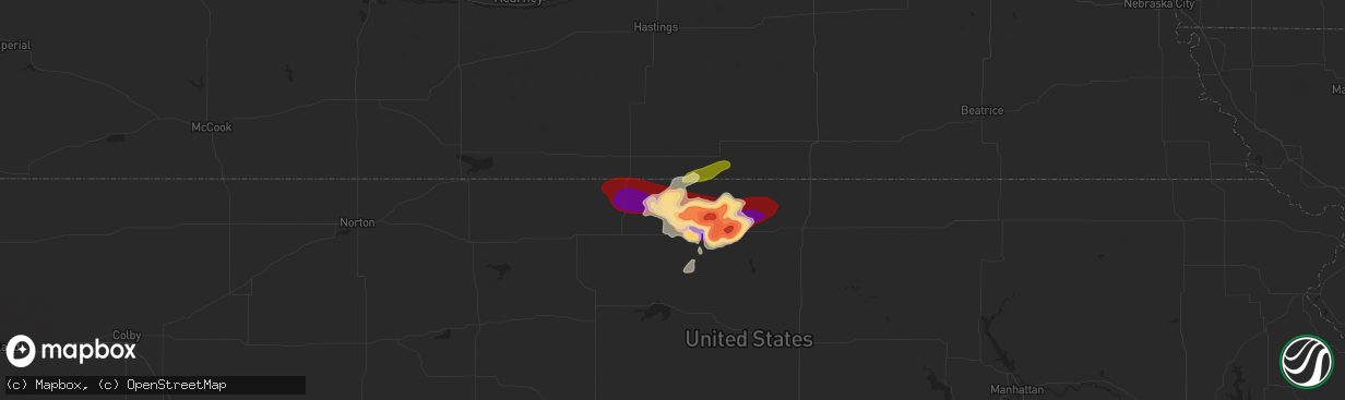 Hail map in Burr Oak, KS on May 27, 2013