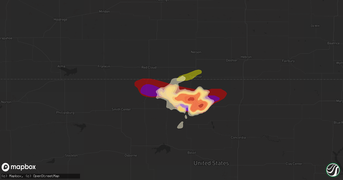 Hail map in Burr Oak, KS on May 27, 2013