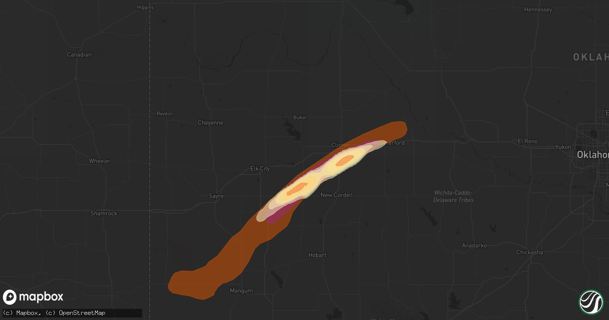 Hail map in Foss, OK on May 27, 2013
