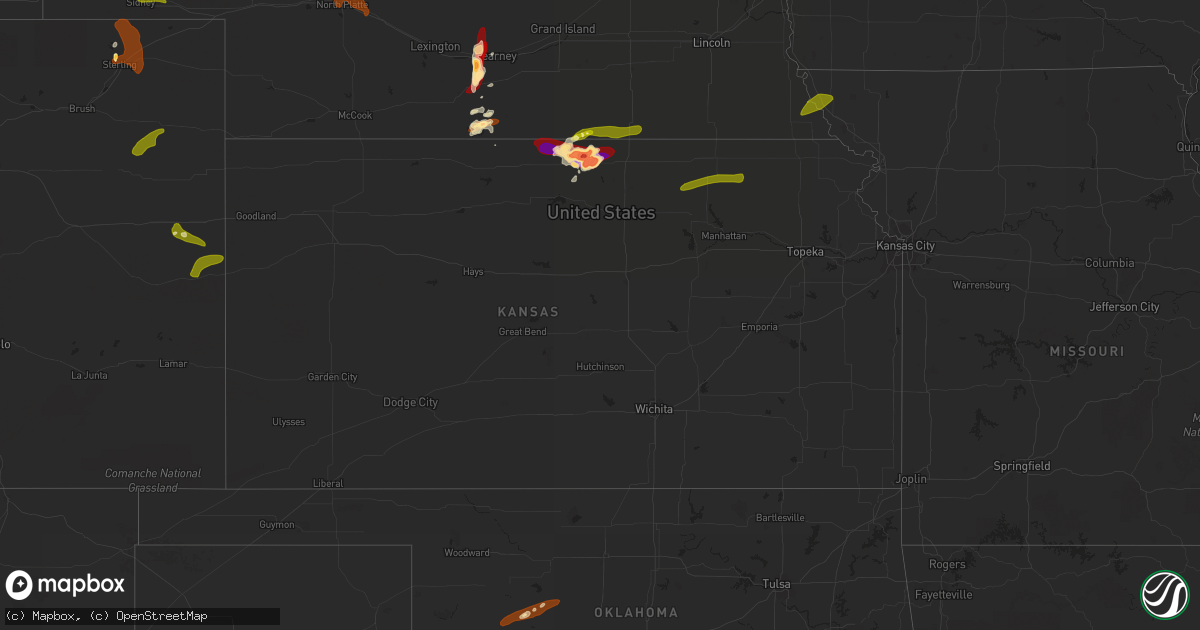 Hail map in Kansas on May 27, 2013