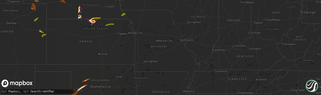 Hail map in Missouri on May 27, 2013