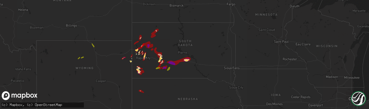 Hail map in South Dakota on May 27, 2013