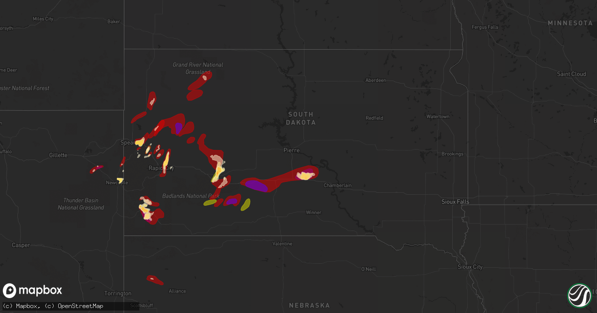 Hail map in South Dakota on May 27, 2013