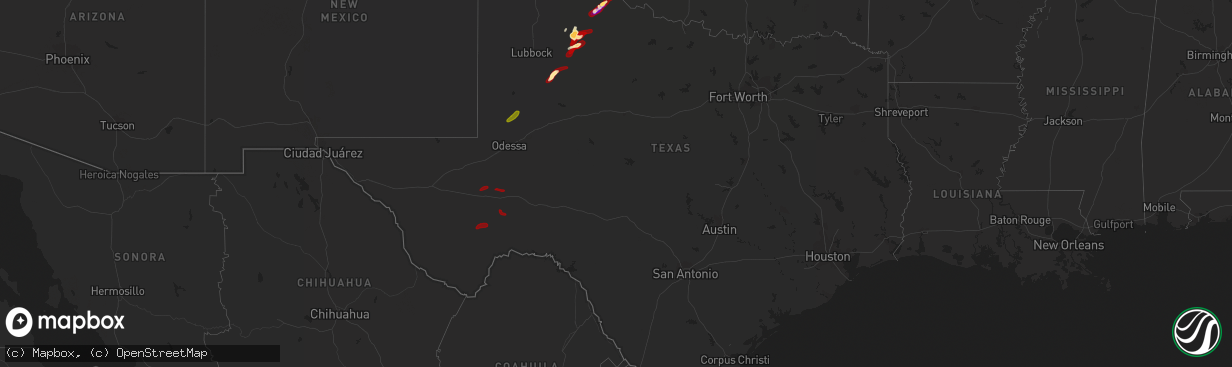 Hail map in Texas on May 27, 2013