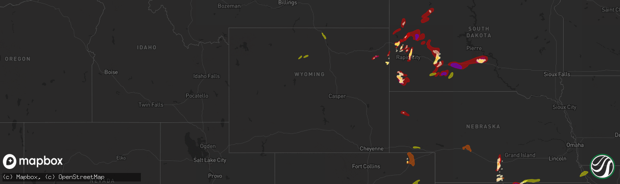 Hail map in Wyoming on May 27, 2013