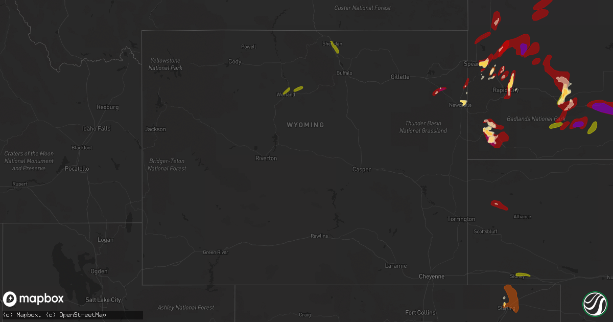 Hail map in Wyoming on May 27, 2013