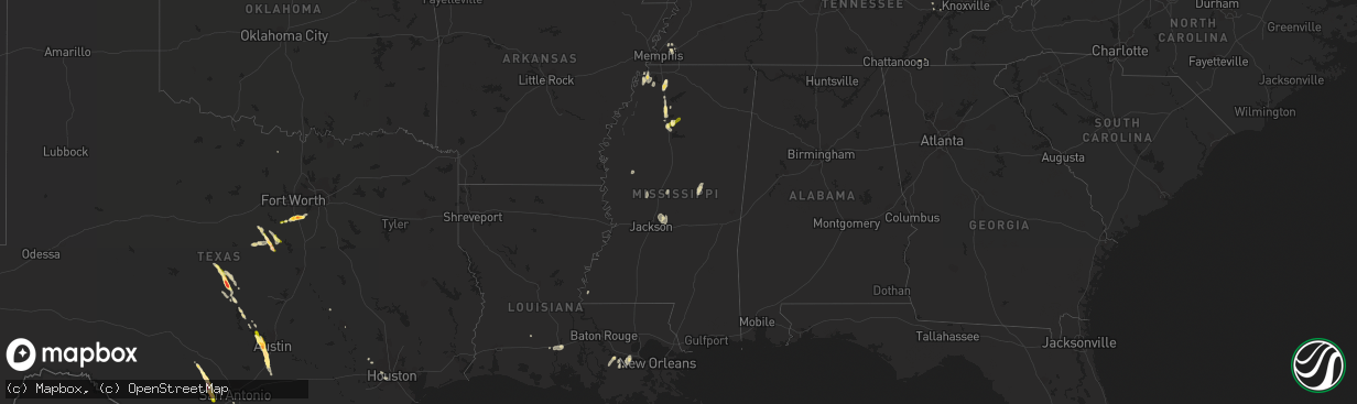 Hail map in Mississippi on May 27, 2014