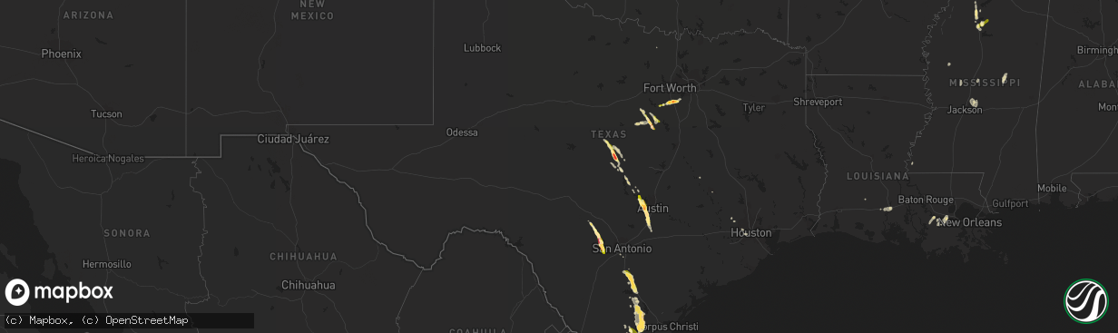 Hail map in Texas on May 27, 2014