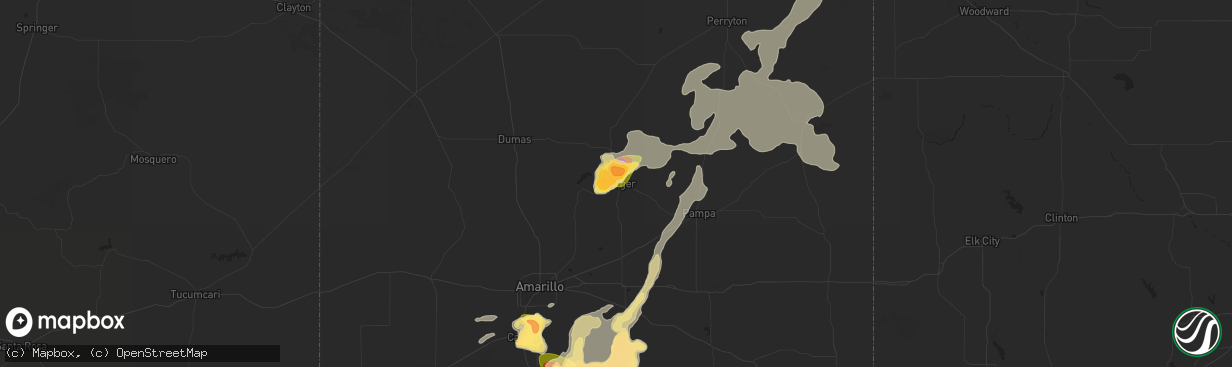 Hail map in Borger, TX on May 27, 2015