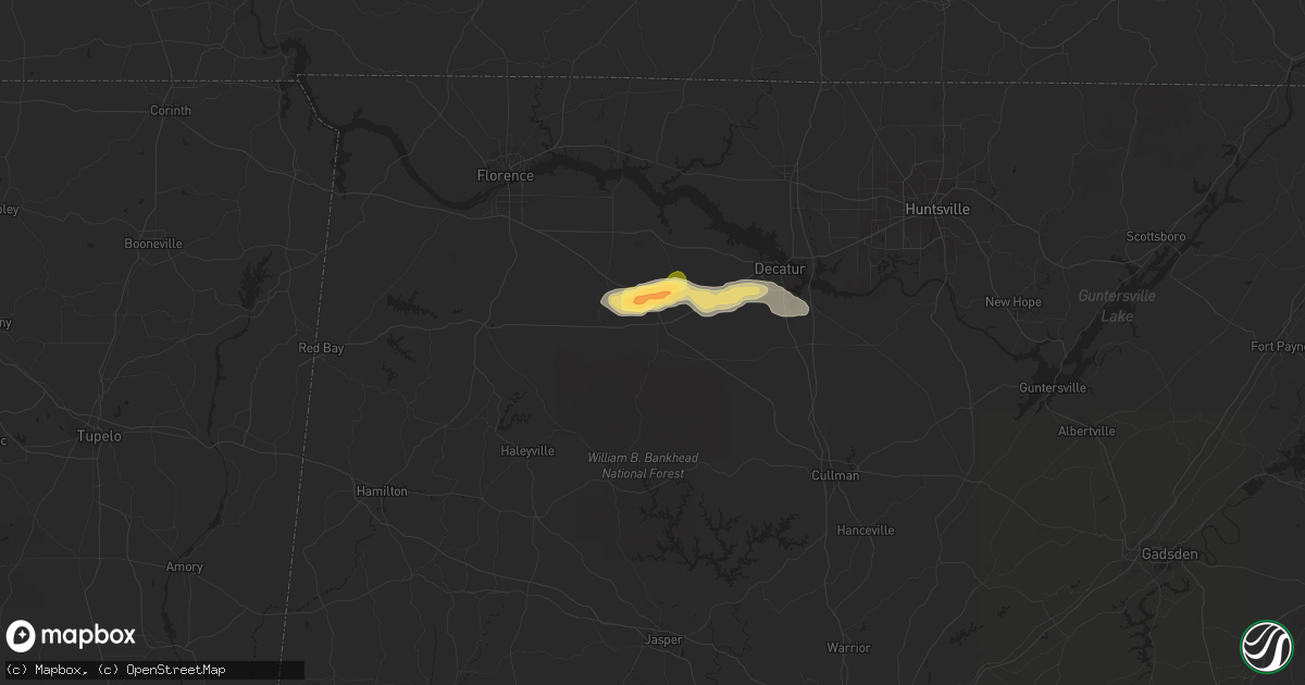 Hail map in Moulton, AL on May 27, 2015