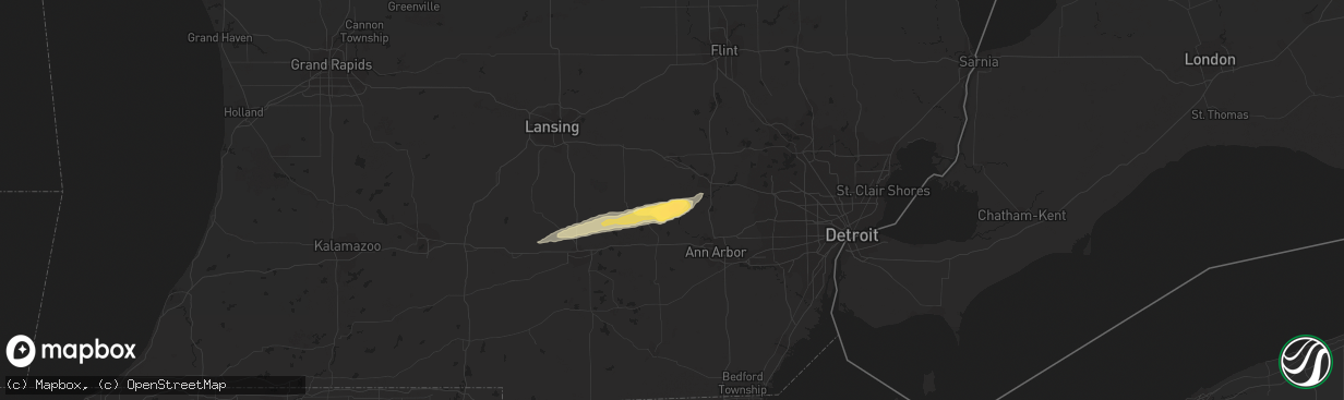 Hail map in Pinckney, MI on May 27, 2015