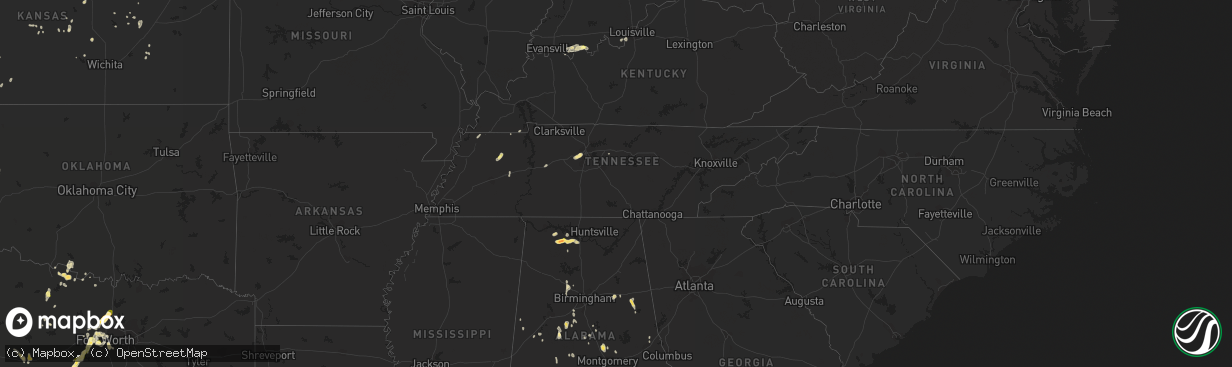 Hail map in Tennessee on May 27, 2015