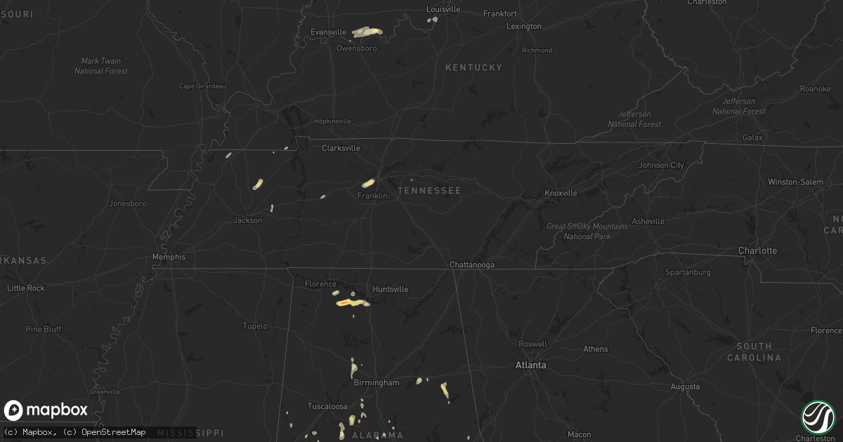 Hail map in Tennessee on May 27, 2015