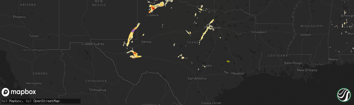 Hail map in Texas on May 27, 2015