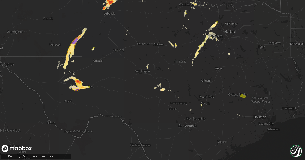 Hail map in Texas on May 27, 2015