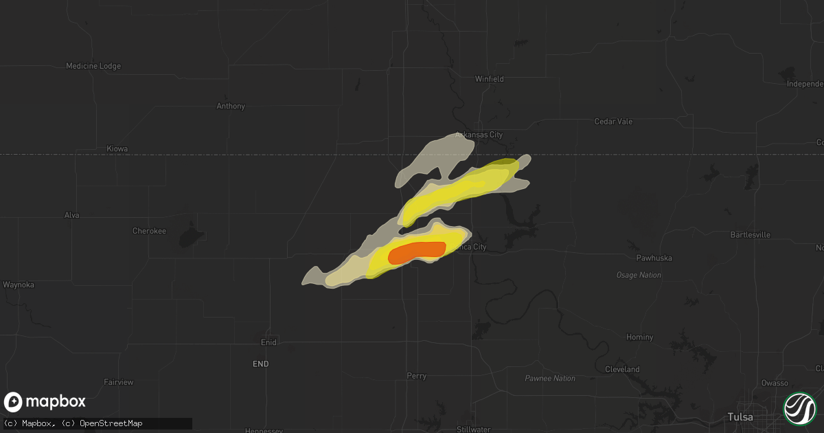 Hail map in Blackwell, OK on May 27, 2016