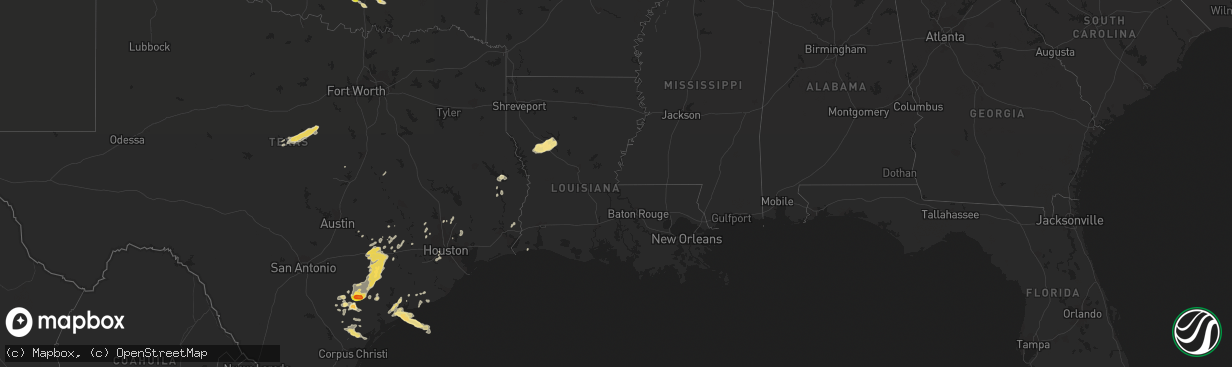 Hail map in Louisiana on May 27, 2016