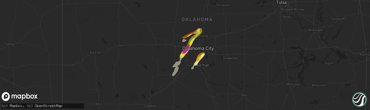 Hail map in Mustang, OK on May 27, 2016