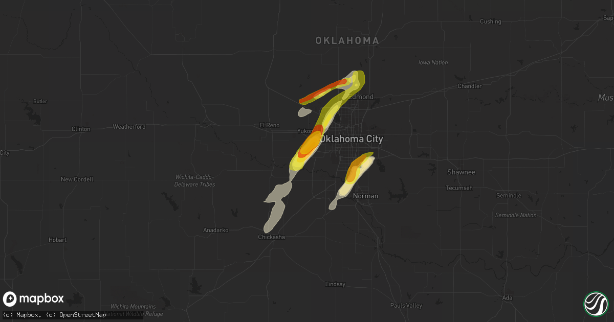 Hail map in Mustang, OK on May 27, 2016
