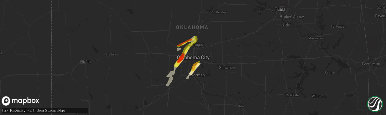 Hail map in Oklahoma City, OK on May 27, 2016