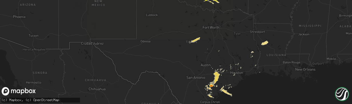 Hail map in Texas on May 27, 2016