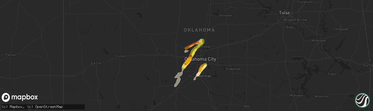 Hail map in Yukon, OK on May 27, 2016