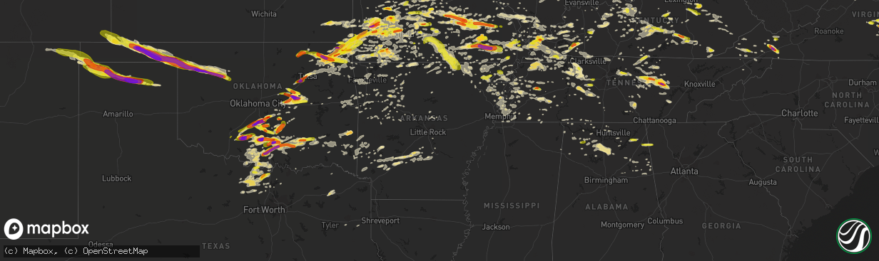 Hail map in Arkansas on May 27, 2017