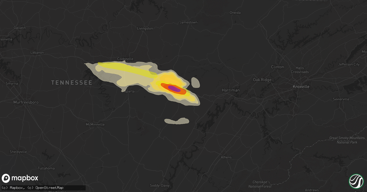 Hail map in Crossville, TN on May 27, 2017