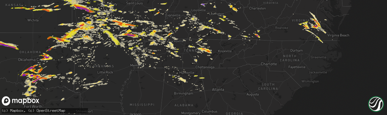 Hail map in Tennessee on May 27, 2017