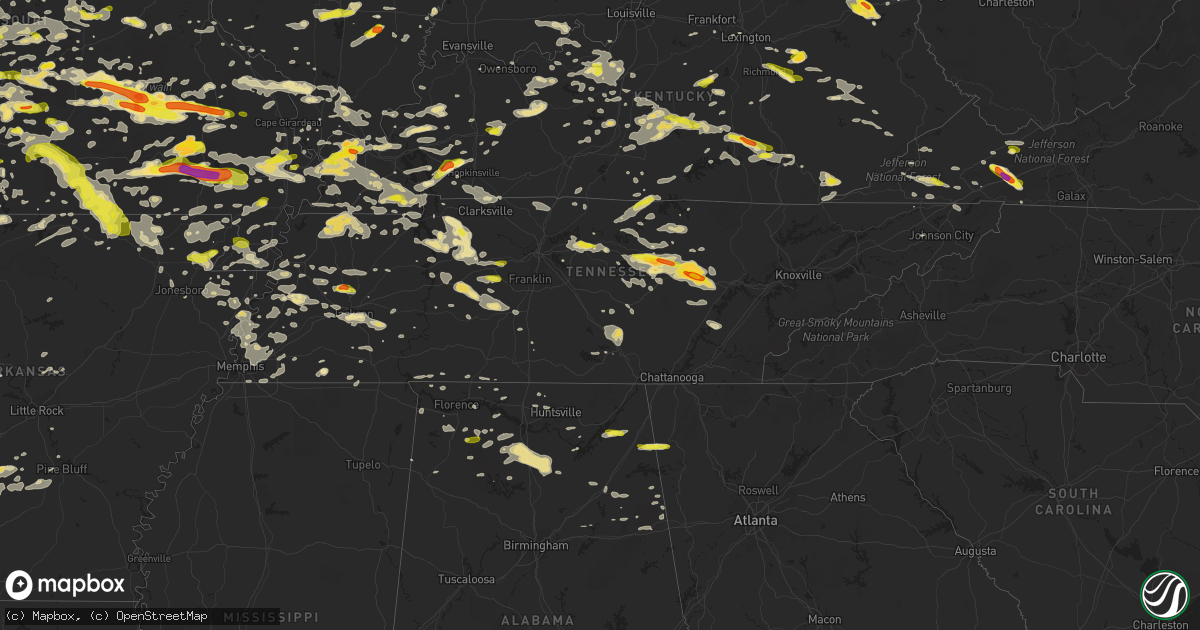 Hail map in Tennessee on May 27, 2017