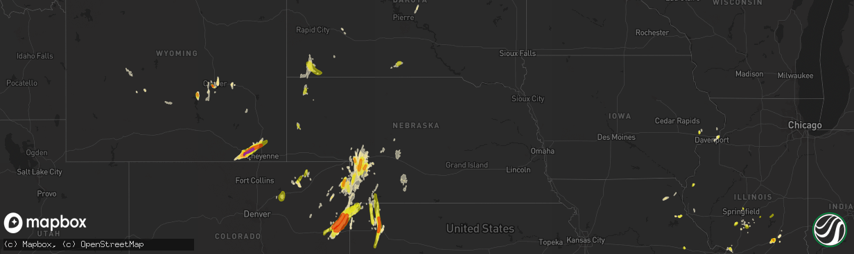 Hail map in Nebraska on May 27, 2018