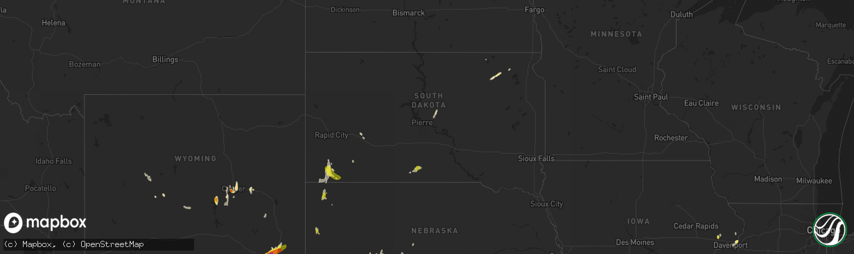 Hail map in South Dakota on May 27, 2018