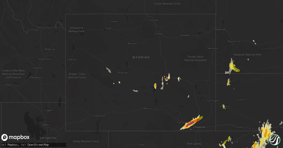 Hail map in Wyoming on May 27, 2018