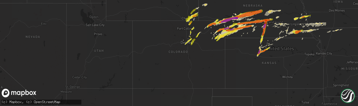 Hail map in Colorado on May 27, 2019