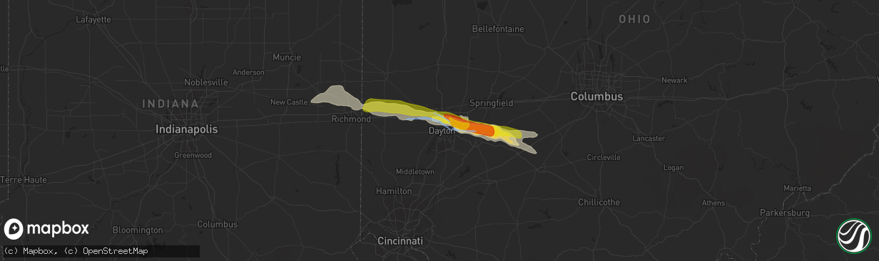 Hail map in Dayton, OH on May 27, 2019