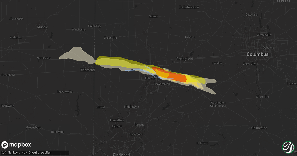 Hail map in Dayton, OH on May 27, 2019