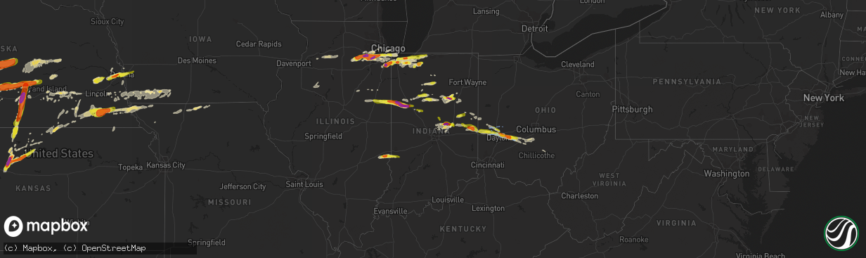 Hail map in Indiana on May 27, 2019