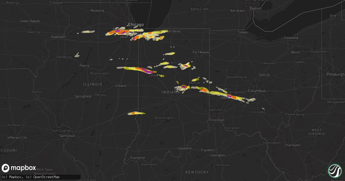 Hail map in Indiana on May 27, 2019