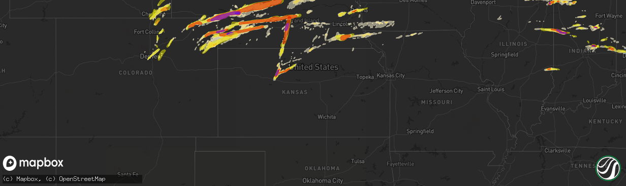 Hail map in Kansas on May 27, 2019