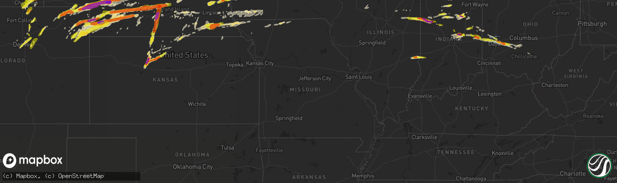 Hail map in Missouri on May 27, 2019