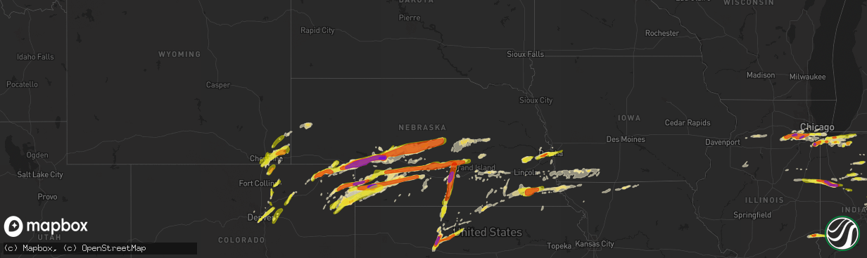 Hail map in Nebraska on May 27, 2019