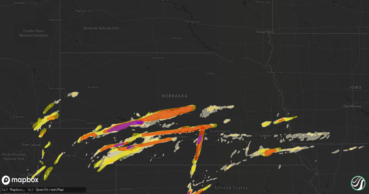 Hail map in Nebraska on May 27, 2019