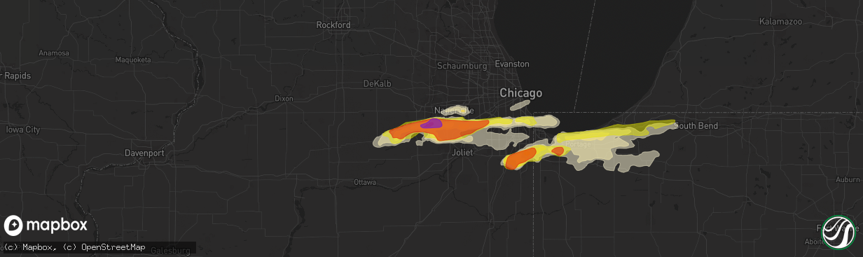 Hail map in Oswego, IL on May 27, 2019