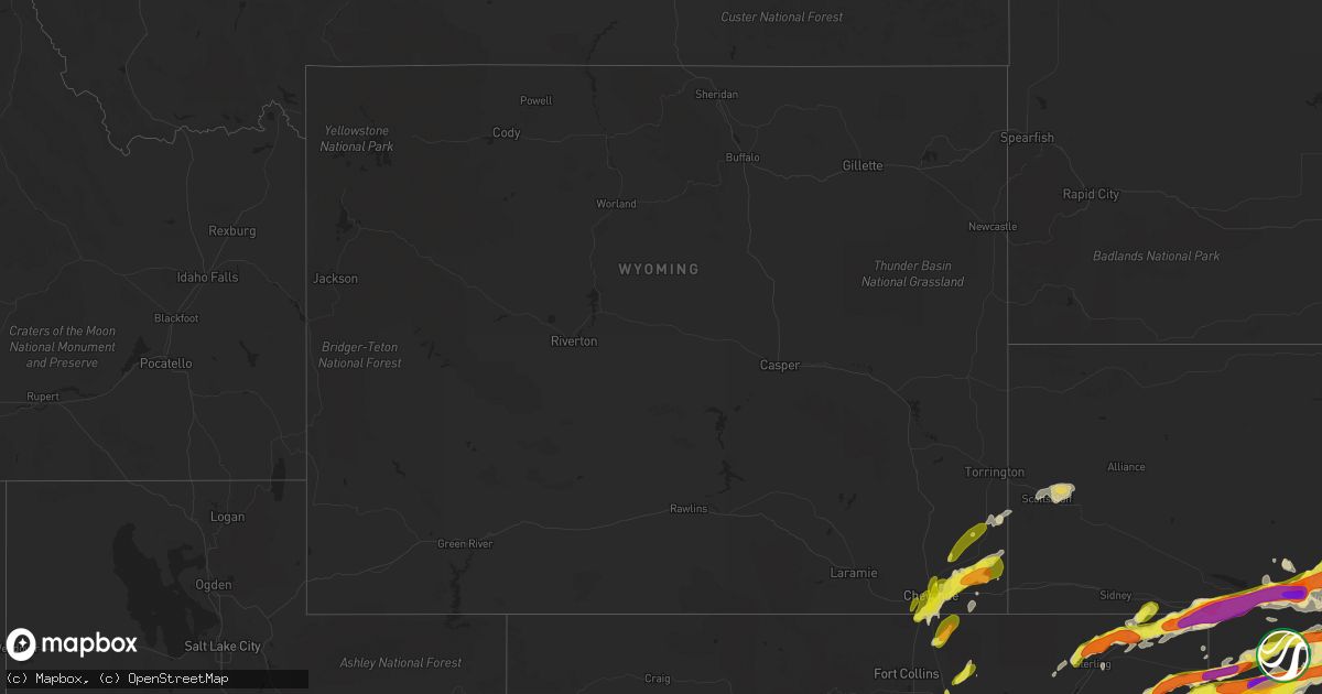 Hail map in Wyoming on May 27, 2019