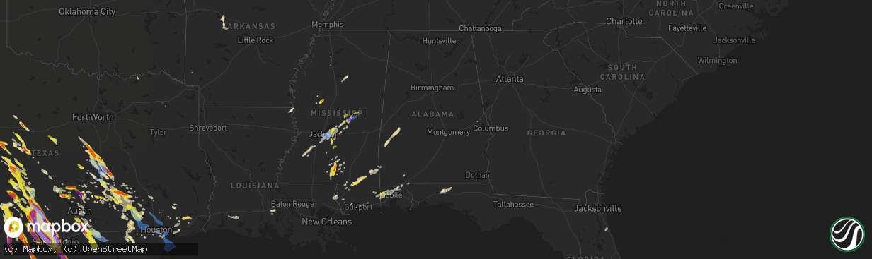 Hail map in Alabama on May 27, 2020