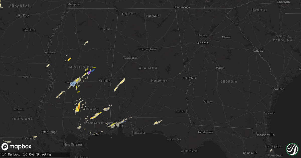 Hail map in Alabama on May 27, 2020
