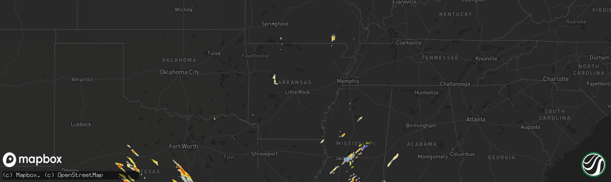 Hail map in Arkansas on May 27, 2020